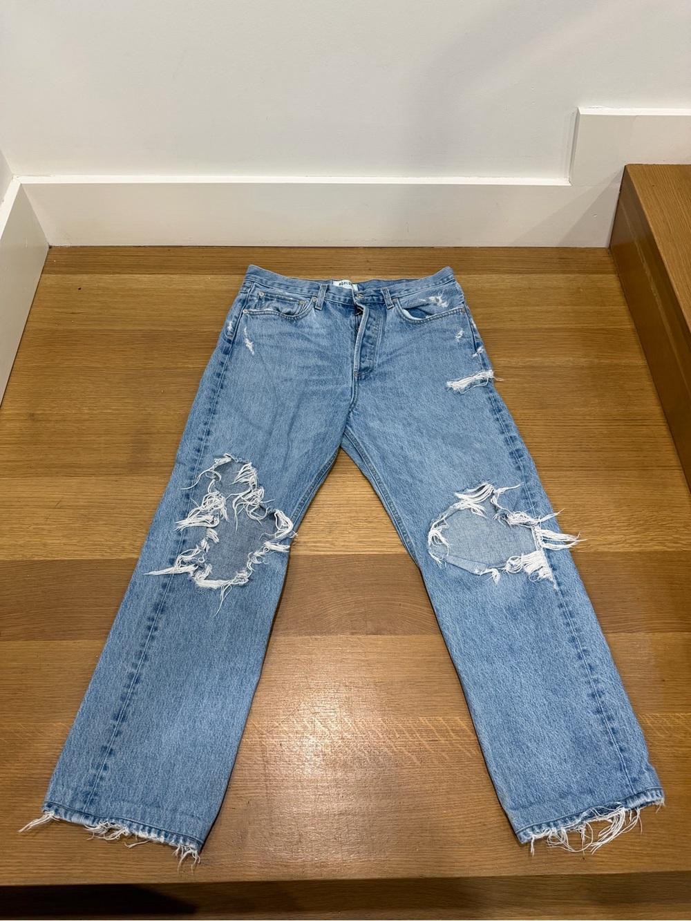 AGOLDE Light Wash Distressed Straight-Leg Jeans